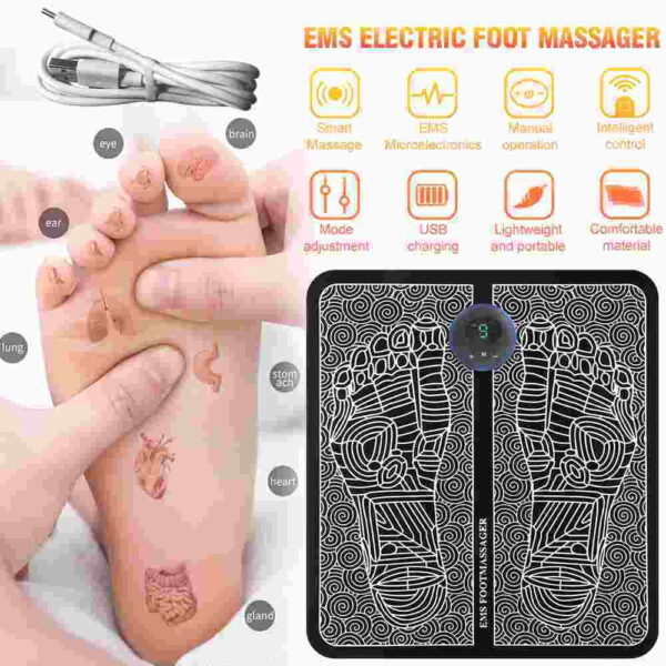 GYMLINE Foot Massager Pain Relief,Wireless Electric EMS Massage Machine Mat Rechargeable Portable Folding Automatic with 8 Mode/19 Intensity for Legs Massager (Black)